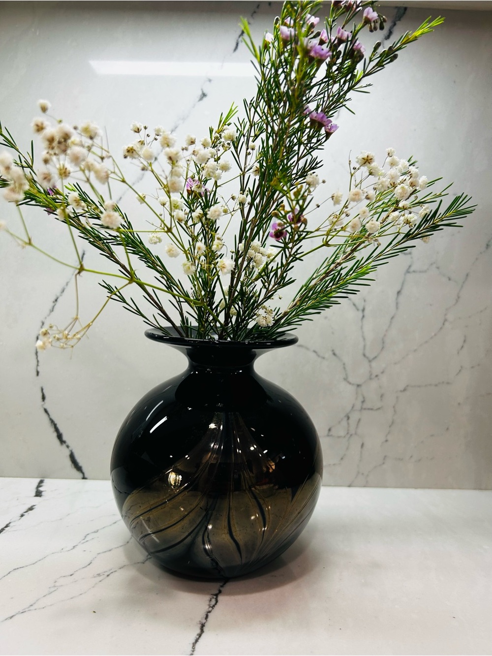 Artist Signed Black Hand Blown Studio Art Glass Vase